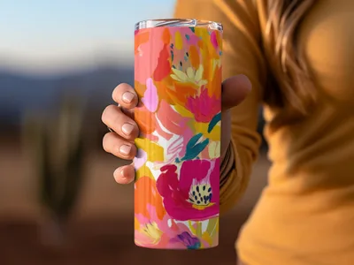 Floral Pattern Insulated Travel Tumbler Coffee Cup