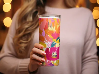 Colorful Floral Print Insulated Travel Tumbler