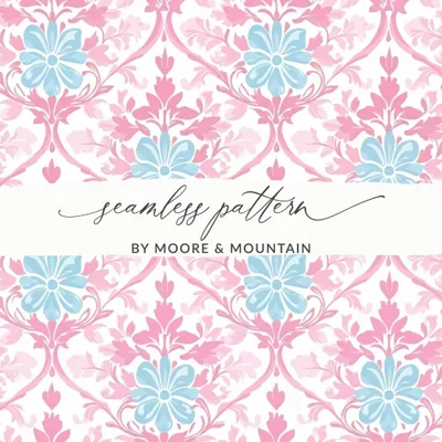 Pink and Blue Damask Floral Seamless Pattern JPEG | Shabby Chic Digital Paper for Scrapbook Fabric Design Planner | Vintage Pastel Flower