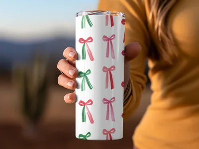 Pink and Green Christmas Watercolor Bows Pattern Festive Season Seamless Design Digital - Moore and Mountain