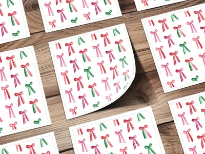 Pink and Green Christmas Watercolor Bows Pattern Festive Season Seamless Design Digital - Moore and Mountain
