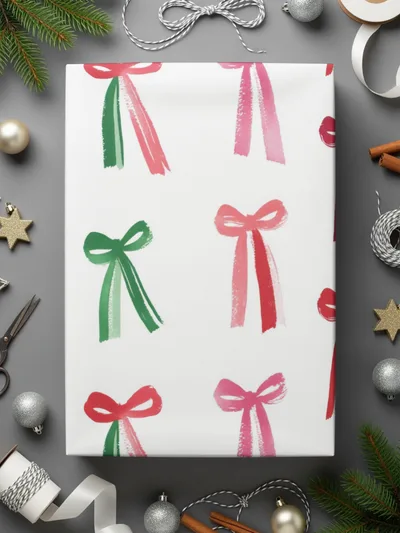 Pink and Green Christmas Watercolor Bows Pattern Festive Season Seamless Design Digital - Moore and Mountain