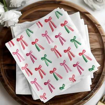 Pink and Green Christmas Watercolor Bows Pattern Festive Season Seamless Design Digital - Moore and Mountain