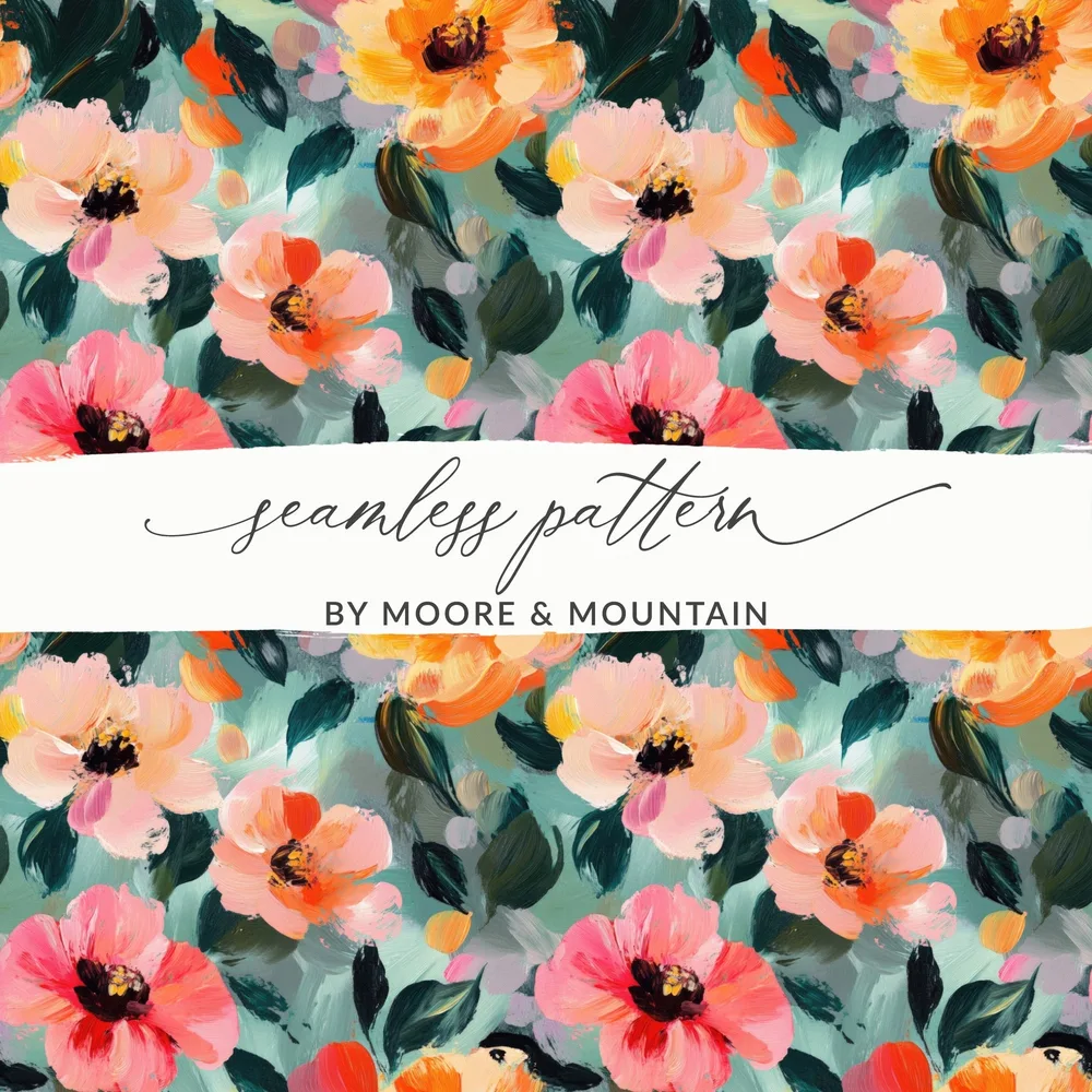 Pink and Orange Floral Digital Paper, Abstract Flower Pattern, Painterly Art, Seamless Repeat Pattern, Printable Background, Digital Product - Moore and Mountain