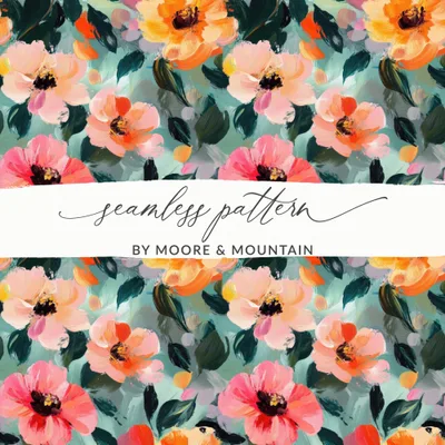 Pink and Orange Floral Digital Paper, Abstract Flower Pattern, Painterly Art, Seamless Repeat Pattern, Printable Background, Digital Product