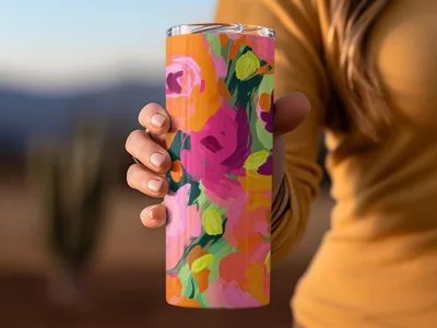 Vibrantly Colored Floral Design Insulated Drink Tumbler