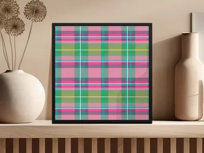 Pink and Teal Plaid Digital Paper, Seamless Tartan Pattern, Bright Pink and Green Plaid Buffalo Check - Moore and Mountain