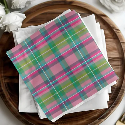 Pink and Teal Plaid Digital Paper, Seamless Tartan Pattern, Bright Pink and Green Plaid Buffalo Check - Moore and Mountain