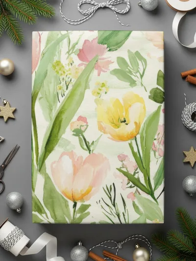 Pink and Yellow Tulip Watercolor Floral Digital Paper, Spring Flower Pattern, Seamless Repeat Pattern, Digital Fabric Design, Floral Print - Moore and Mountain