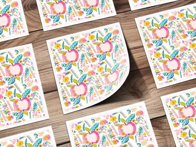Colorful Floral Apple and Leaves Design Print Sheet