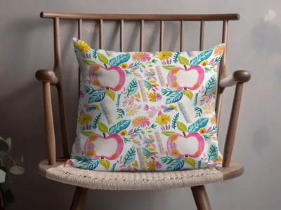 Vibrant Floral and Apple Pattern Decorative Pillow