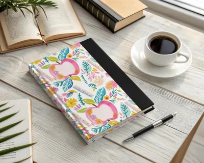 Floral Apple and Ruler Design Hardcover Notebook