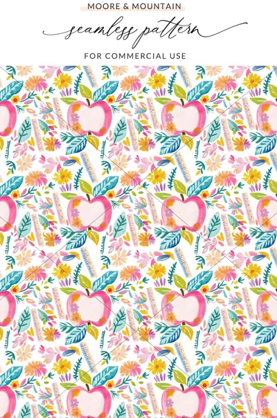 Vibrant Floral and Apple Seamless Pattern Design