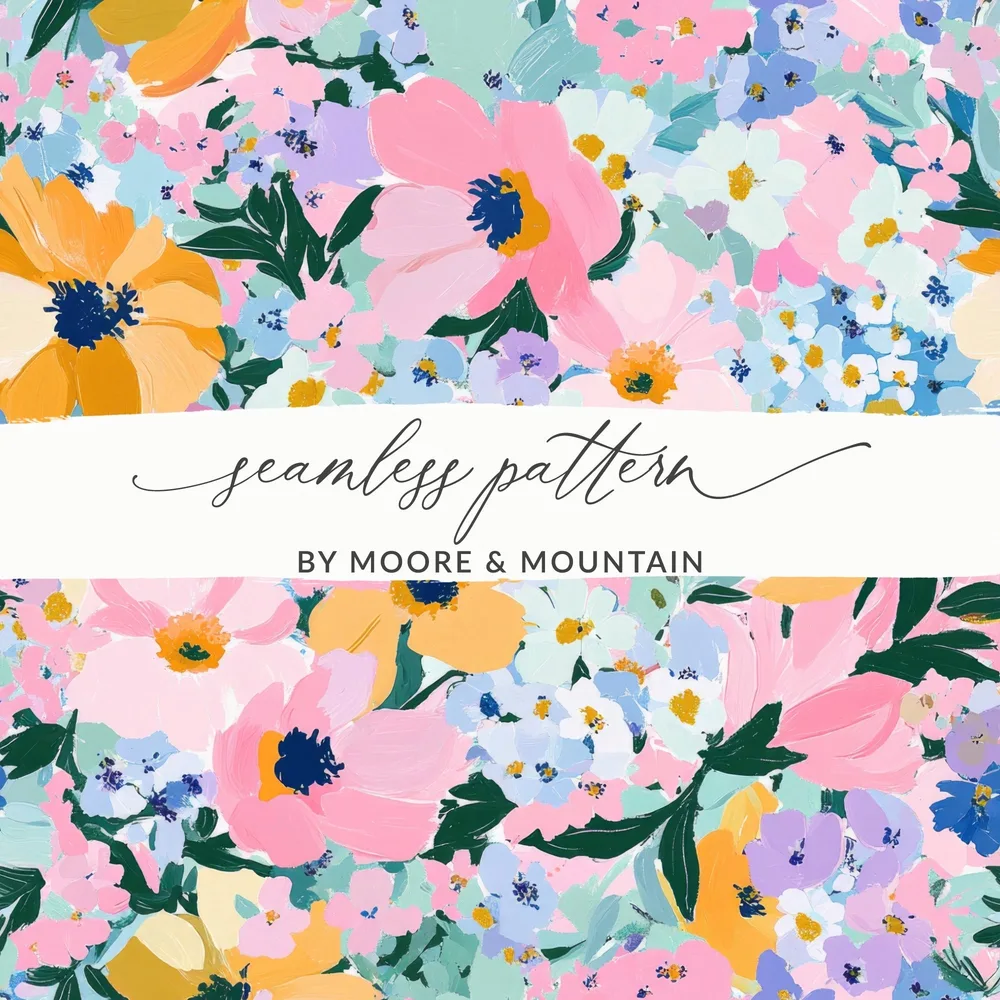 Pink Blue Floral Digital Paper, Abstract Flower Pattern, Pastel Fabric Design, Scrapbook - Moore and Mountain