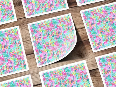 Pink Blue Floral Pattern Digital Paper, Abstract Flower Design, Colorful Background, Vibrant Floral Illustration, Summer Digital Print - Moore and Mountain