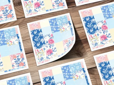 Vibrant Floral Patchwork Design Patterned Notecards Set