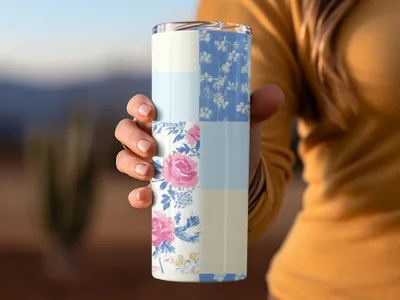 Floral Patchwork Insulated Tumbler Cup for Cold Drinks