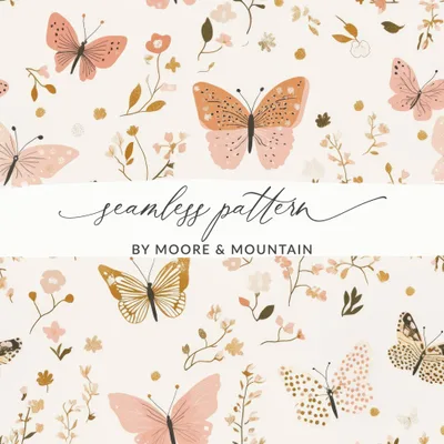 Pink Boho Seamless Butterflies Girly Dusty Pink Butterflies Modern Pattern Digital