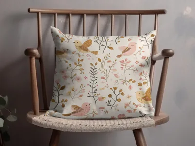 Charming Bird and Floral Pattern Accent Pillow