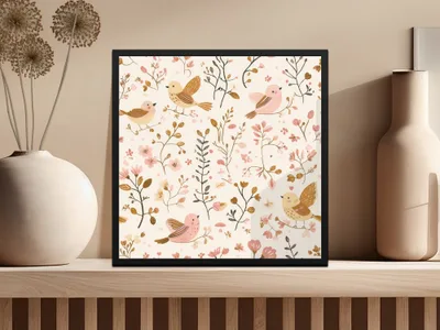 Floral and Birds Abstract Art Decor Framed Wall Poster