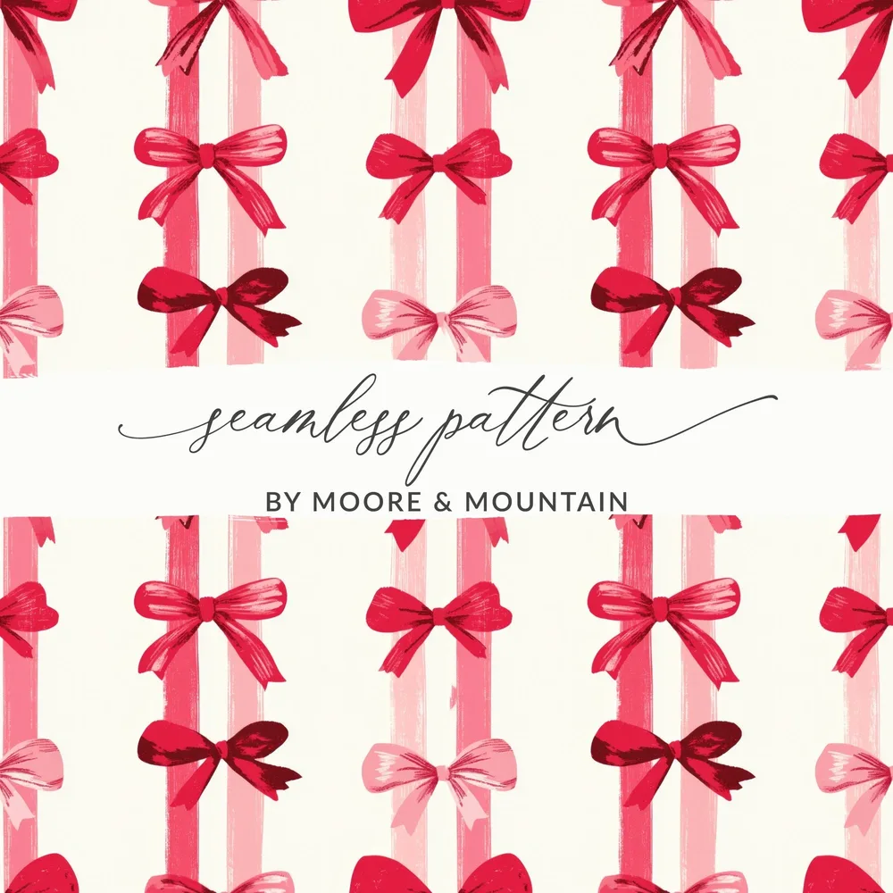 Pink Bow Digital Paper, Festive Watercolor Bows, Seamless Pattern, Scrapbook Paper, Gift Wrap, Ribbon Design, Girly, Winter Holiday - Moore and Mountain