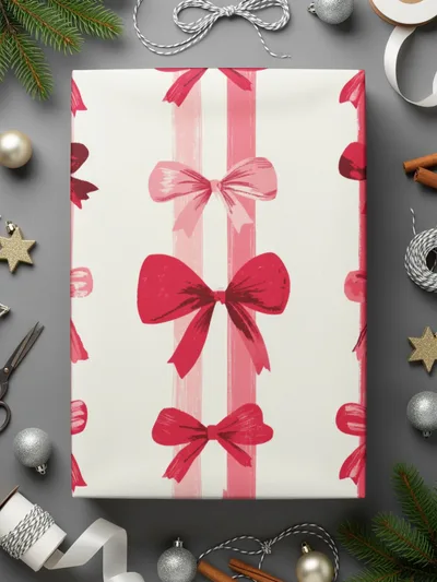 Pink Bow Digital Paper, Festive Watercolor Bows, Seamless Pattern, Scrapbook Paper, Gift Wrap, Ribbon Design, Girly, Winter Holiday - Moore and Mountain