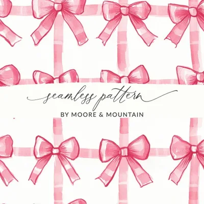 Pink Bow Seamless Pattern, Digital Paper, Plaid Bows, Gift Wrap Design, Scrapbooking, Fabric Design, Printable Digital Download