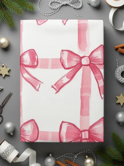 Pink Bow Seamless Pattern, Digital Paper, Plaid Bows, Gift Wrap Design, Scrapbooking, Fabric Design, Printable Digital Download - Moore and Mountain