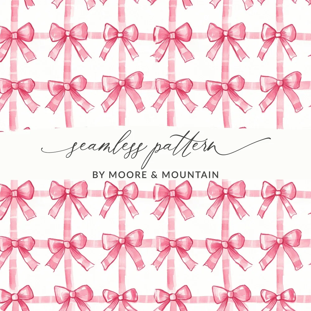 Pink Bows Seamless Pattern Digital Paper, Scrapbook Paper, Watercolor Plaid, Fabric Design, Festive Pattern, Digital Download - Moore and Mountain
