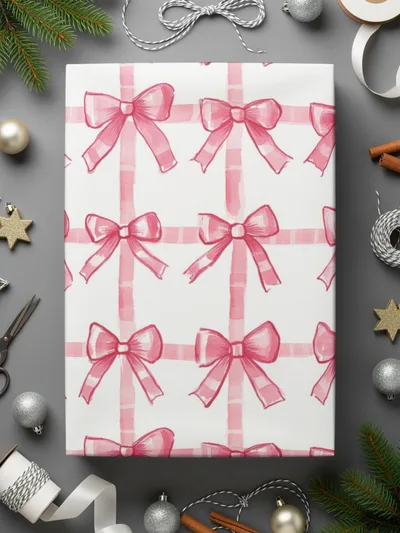 Pink Bows Seamless Pattern Digital Paper, Scrapbook Paper, Watercolor Plaid, Fabric Design, Festive Pattern, Digital Download - Moore and Mountain