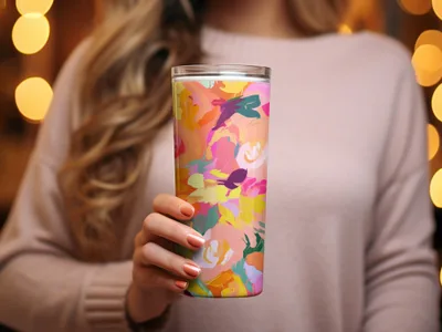Vibrant Abstract Floral Design Insulated Tumbler Cup