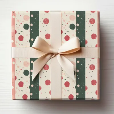 Festive Polka Dot Gift Wrap with Ivory Bow Gift Box