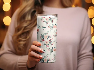 Floral Patterned Insulated Travel Tumbler Cup