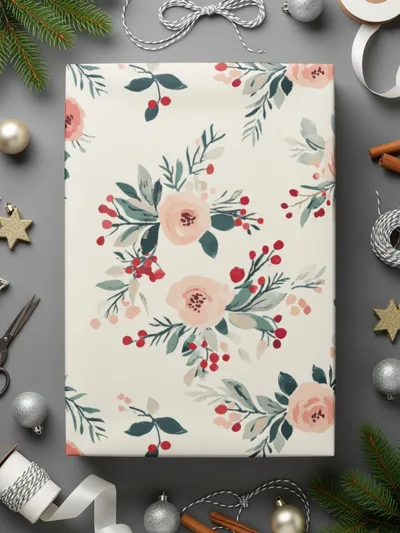 Elegant Festive Floral Design Gift Wrapping Paper