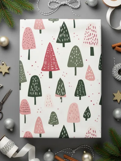 Festive Tree Pattern Wrapping Paper Holiday Gift Wrap