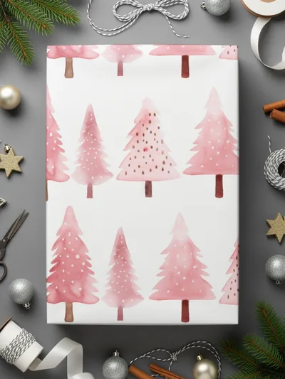 Pink Christmas Tree Pattern T-Shirt, Digital Download, Watercolor Xmas Tree Seamless Design, Holiday Fabric Print, Festive Textile Design - Moore and Mountain