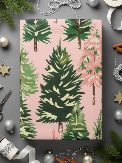 Pink Christmas Tree T-Shirt, Digital Art, Winter Forest Seamless Pattern, Holiday Design, Festive Gift, Christmas Decor, Unique Art - Moore and Mountain