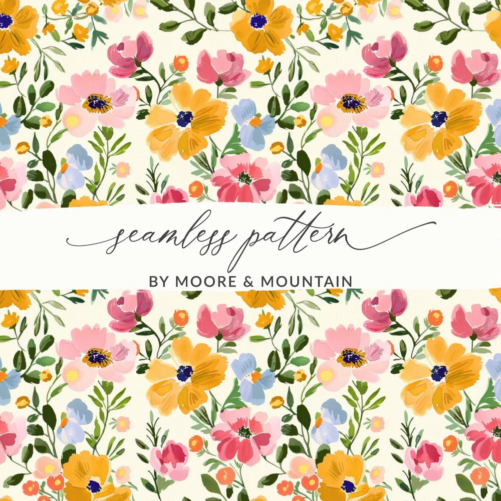 Pink Colorful Acrylic Floral Pattern Spring Modern Botanical Illustration Digital - Moore and Mountain