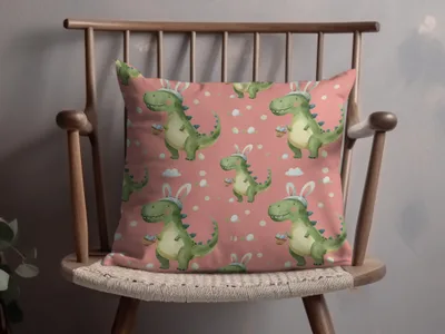 Pink Easter Dinosaur with Bunny Ears and Eggs Pattern Digital - Moore and Mountain