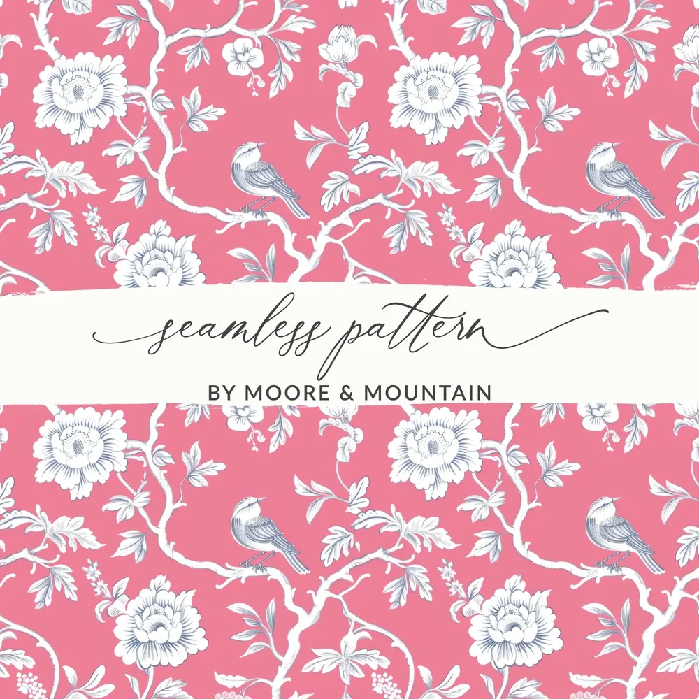 Pink Bird Toile Seamless Pattern Modern Chinoiserie Seamless - Moore and Mountain