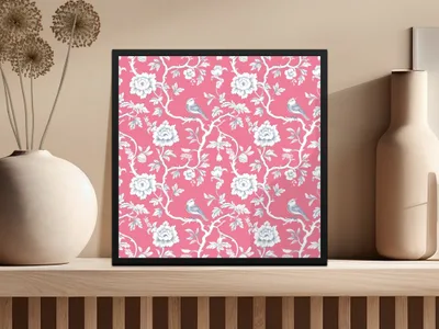 Pink Bird Toile Seamless Pattern Modern Chinoiserie Seamless - Moore and Mountain