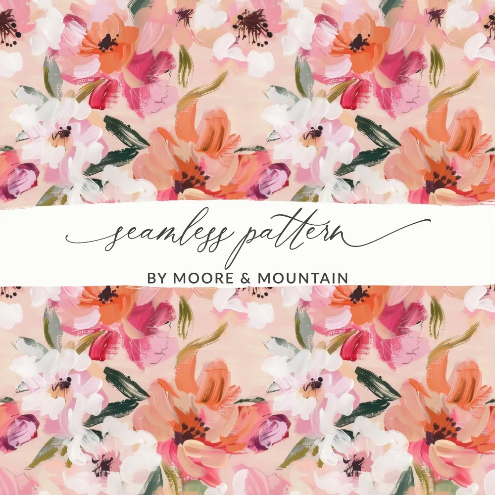 Pink Floral Digital Paper, Abstract Flower Pattern, Orange White Botanical Print, Spring Summer Seamless Design, Fabric Design, Scrapbooking - Moore and Mountain