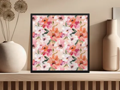 Pink Floral Digital Paper, Abstract Flower Pattern, Orange White Botanical Print, Spring Summer Seamless Design, Fabric Design, Scrapbooking - Moore and Mountain