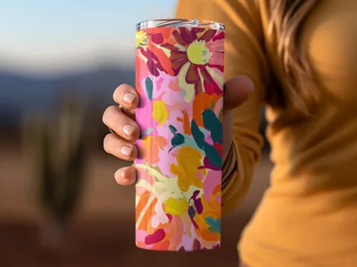 Bright Floral Pattern Tumbler with Colorful Design