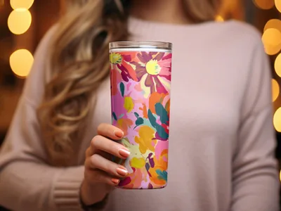 Vibrant Abstract Floral Design Insulated Tumbler Cup
