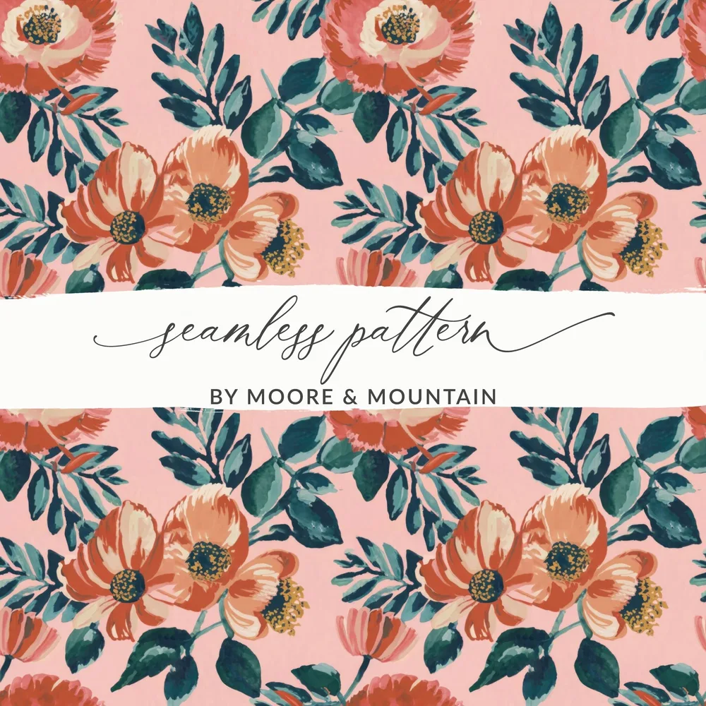 Pink Floral Digital Paper, Watercolor Flower Seamless Pattern, Boho Chic Background, Floral Digital Print, Spring Flower Clipart - Moore and Mountain