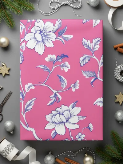 Pink Floral Digital Paper, White Flowers Pattern, Spring Background, Chintz Fabric Design, Botanical Print, Scrapbooking Paper, Digital - Moore and Mountain