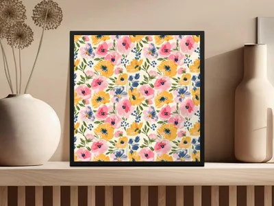 Pink Ditsy Floral Digital Paper, Yellow Flower Pattern, Seamless Flower Design, Fabric Print, Scrapbook Paper, Digital Download - Moore and Mountain