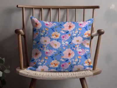 Vibrant Floral Blue Background Decorative Pillow Product