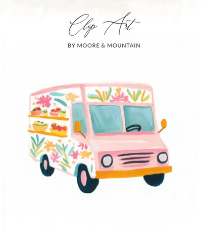 Pink Floral Food Truck SVG, Kawaii Truck PNG, Preppy Y2K Aesthetic Art, Printable Sticker File, Cricut Cut File, Sublimation Design Download